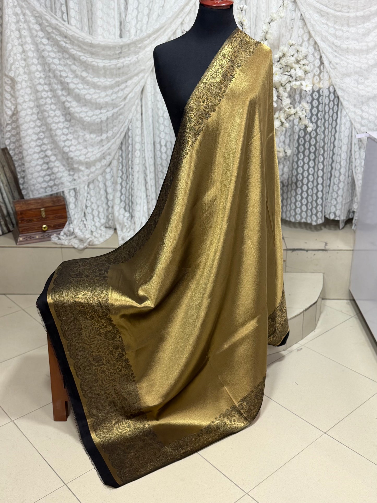Moonlight Silk Dupatta Reversible Lama Silk Perfect Gift | Golden