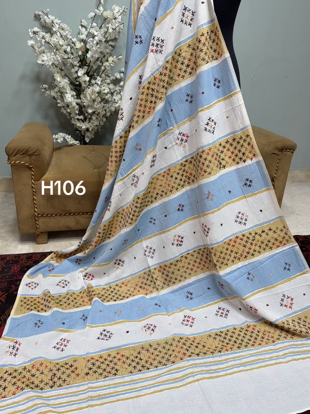 Handmade Lawn Shawl | Fine Thread Work Pure Lawn Shawl H106