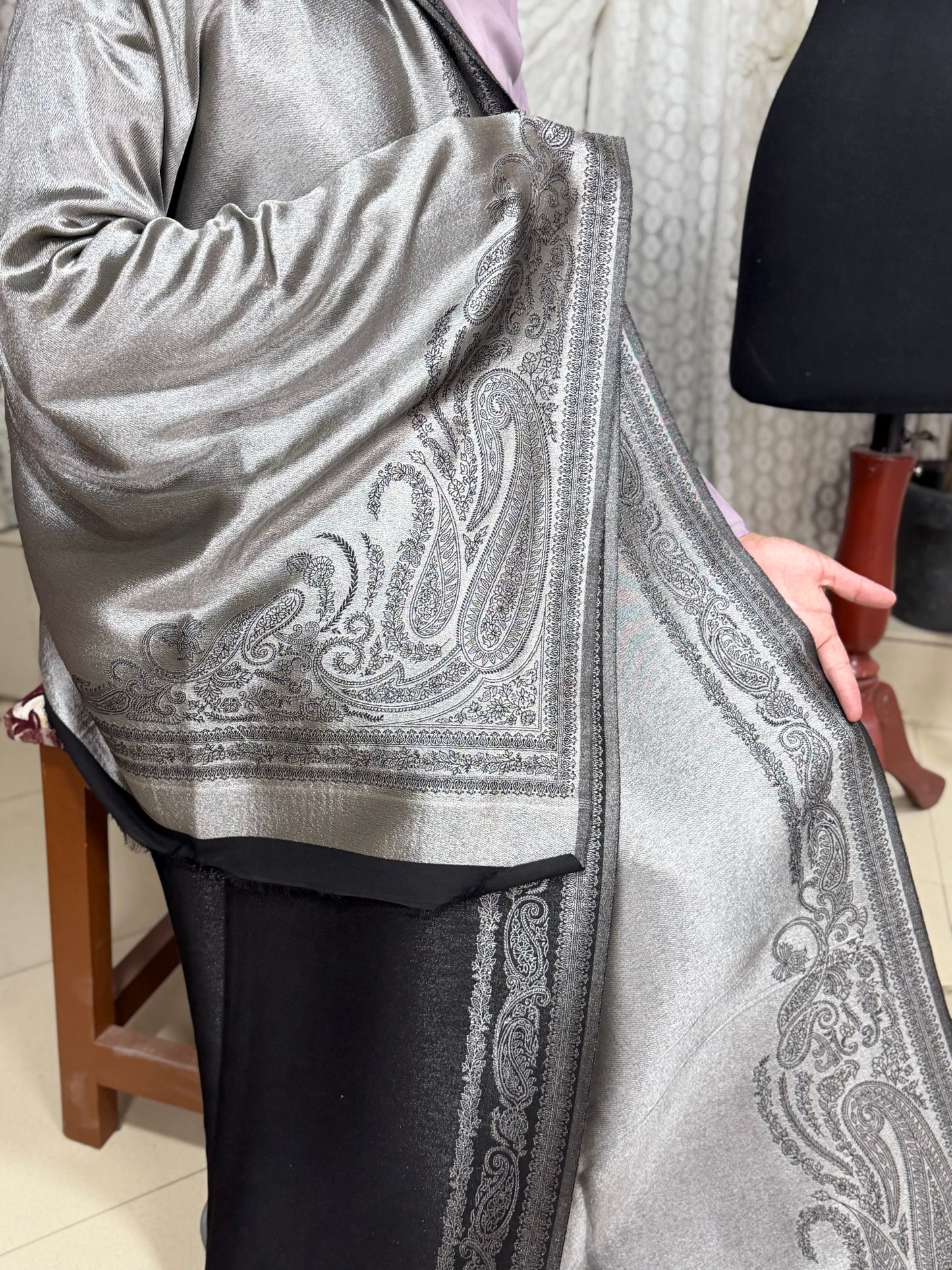 Moonlight Silk Dupatta Reversible Lama Silk Perfect Gift | Silver