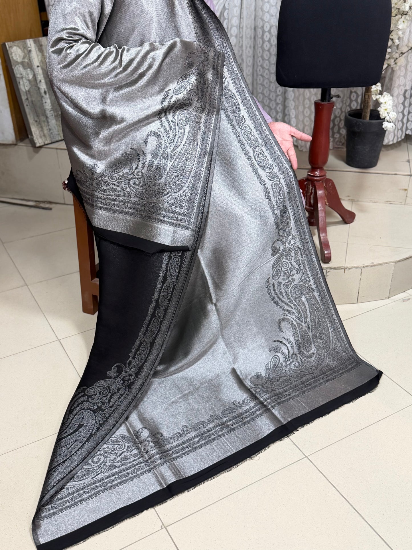 Moonlight Silk Dupatta Reversible Lama Silk Perfect Gift | Silver