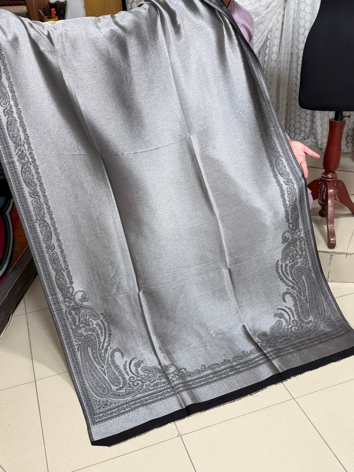 Moonlight Silk Dupatta Reversible Lama Silk Perfect Gift | Silver