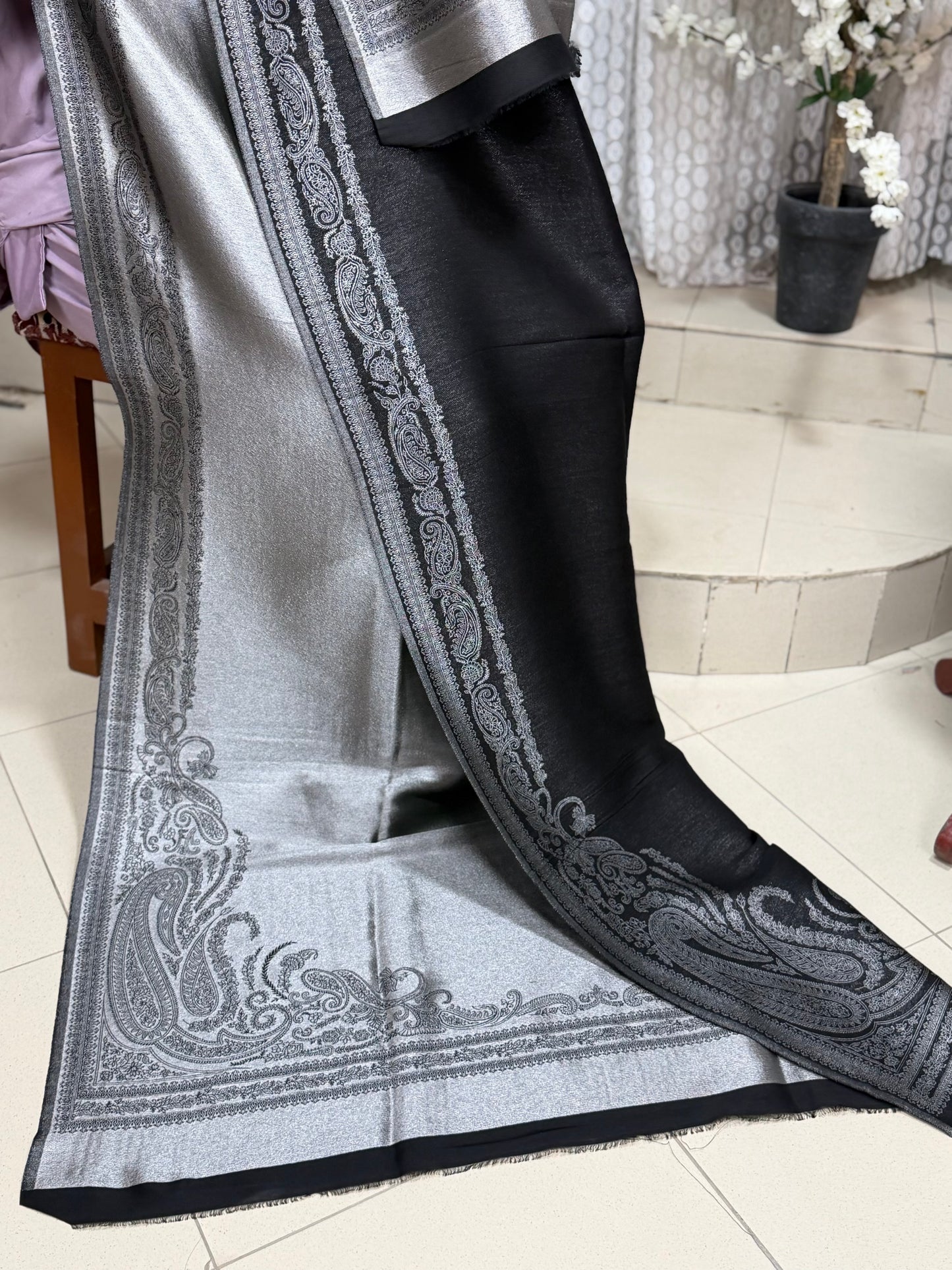 Moonlight Silk Dupatta Reversible Lama Silk Perfect Gift | Silver