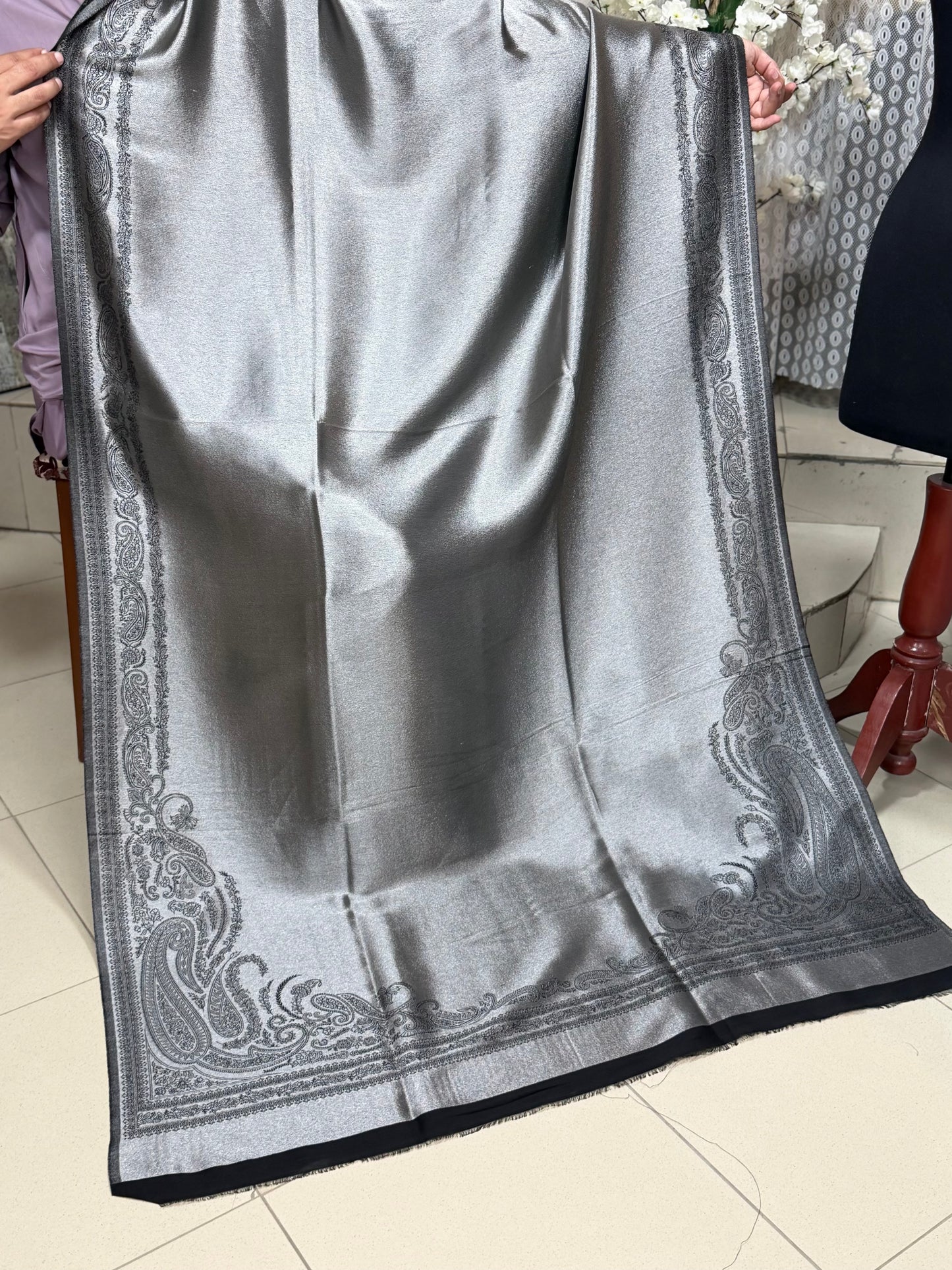 Moonlight Silk Dupatta Reversible Lama Silk Perfect Gift | Silver