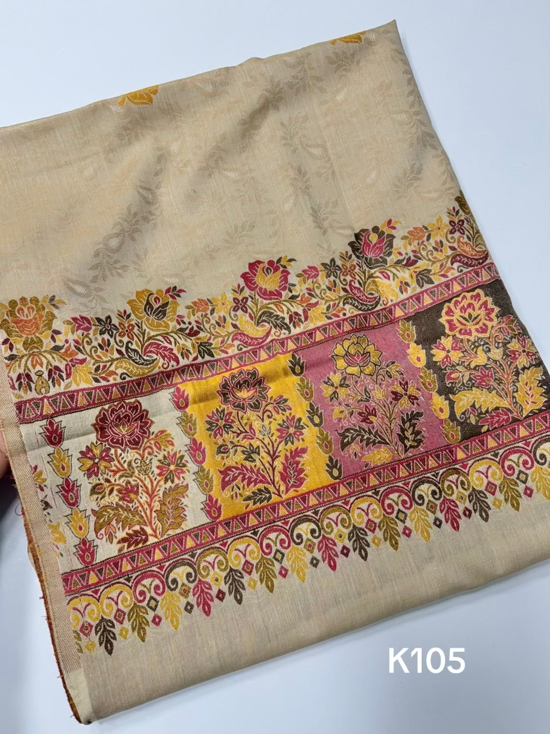 Lawn kani Shawl | Self Kani Border Pallu Shawl Full Size | K105