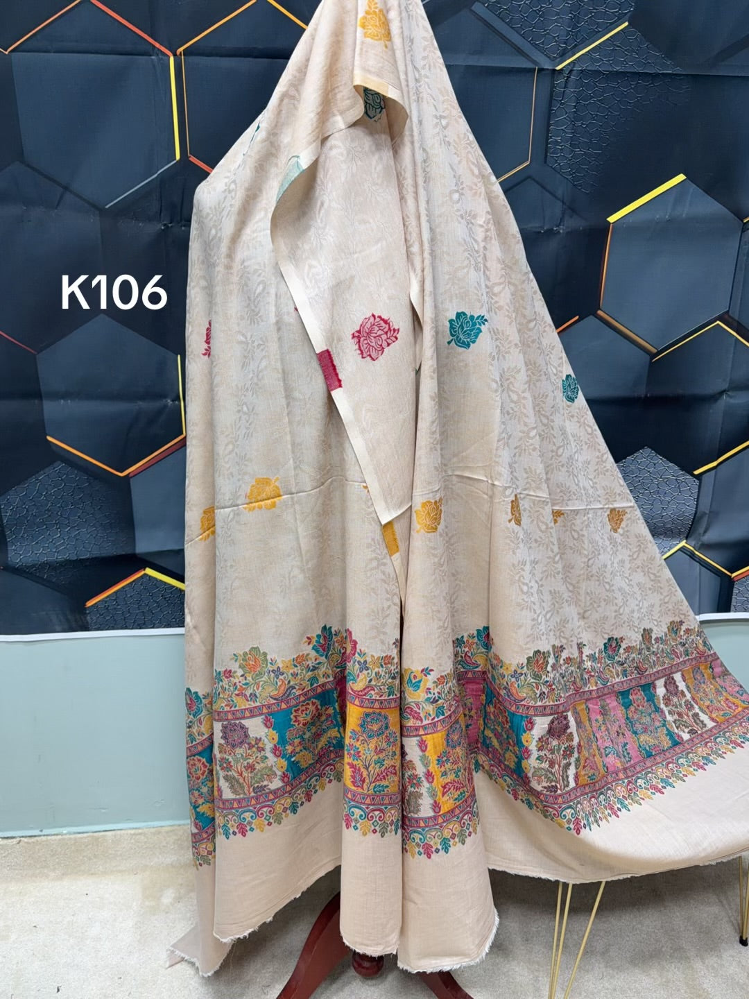 Lawn kani Shawl | Self Kani Border Pallu Shawl Full Size | K106