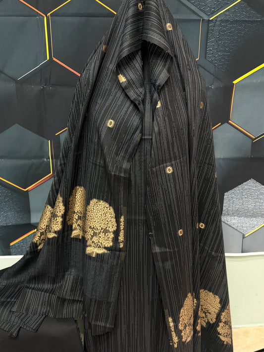 3 Piece Rangoli Lawn Suit With Lawn Kani Dupatta | Black
