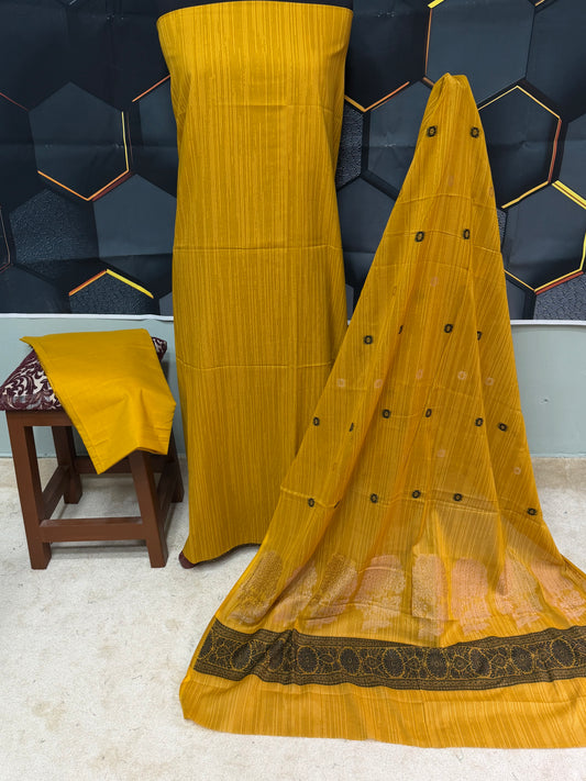 3 Piece Rangoli Lawn Suit With Lawn Kani Dupatta | Mustard