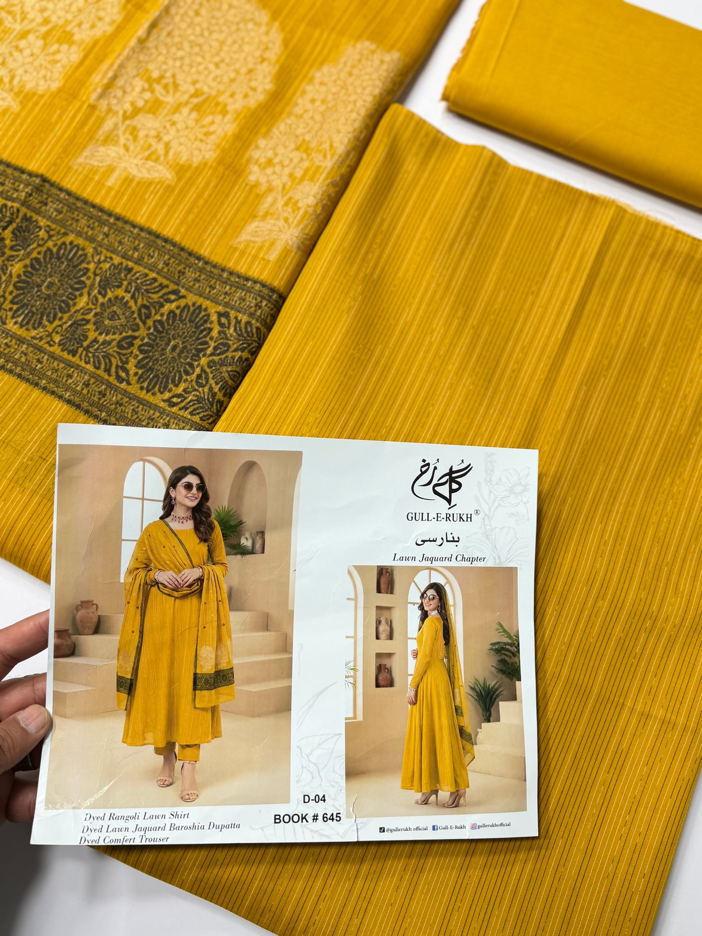 3 Piece Rangoli Lawn Suit With Lawn Kani Dupatta | Mustard
