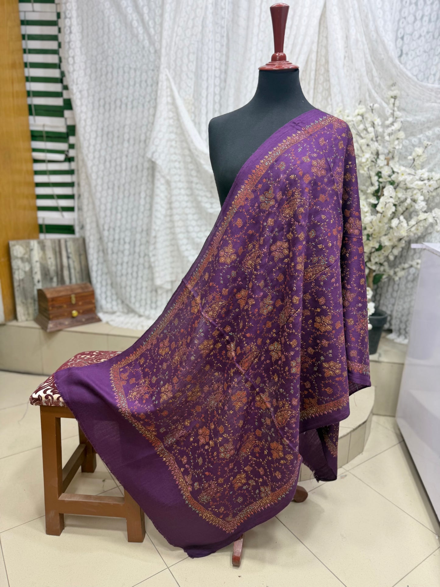Pashmina Stole | Print and Embroidery in Sale Price Perfect for Gifts | Purple