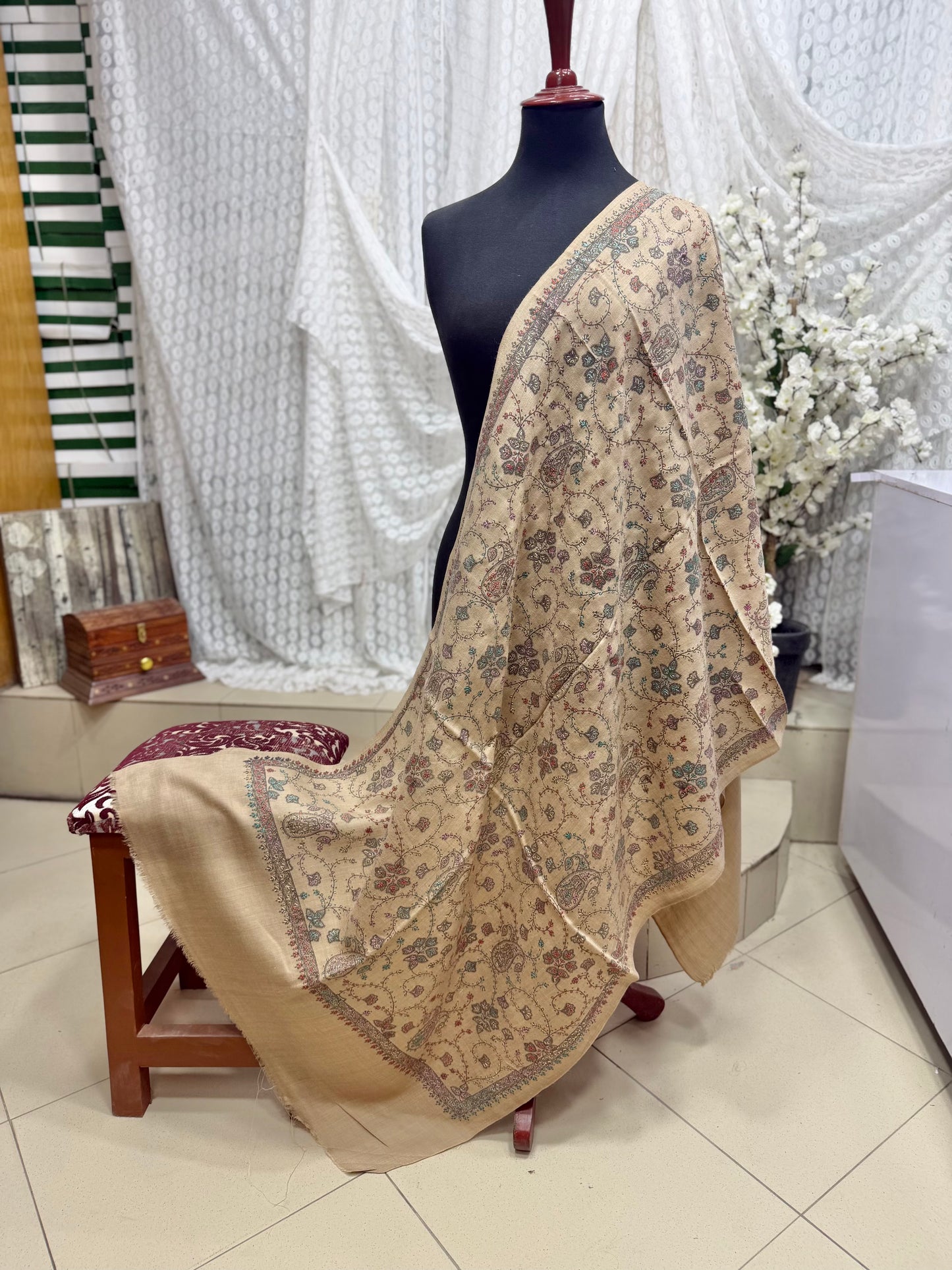 Pashmina Stole | Print and Embroidery in Sale Price Perfect for Gifts | Dark Skin
