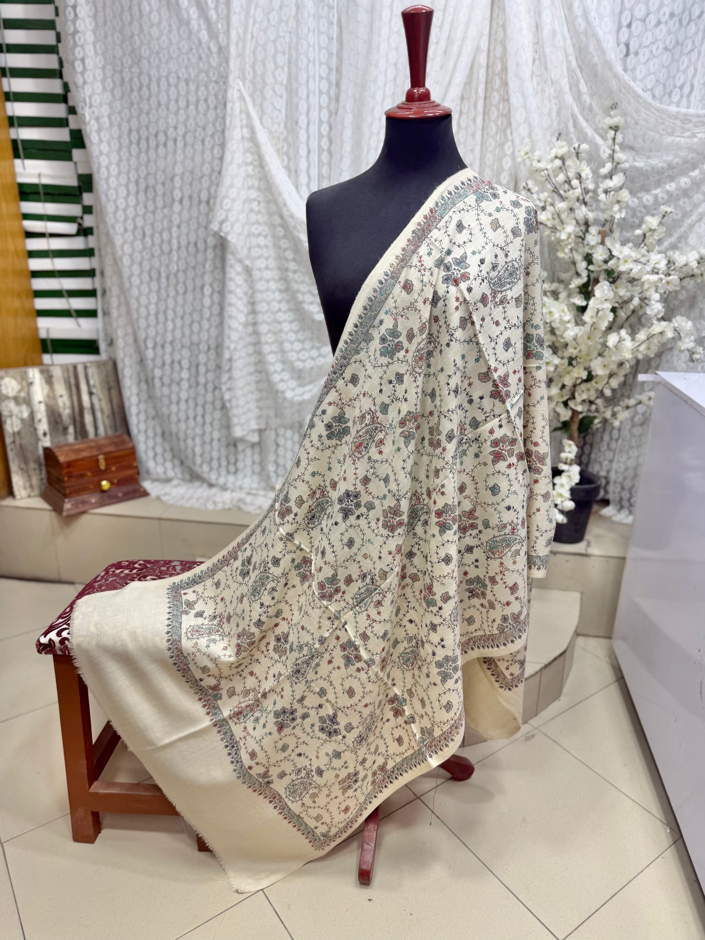 Pashmina Stole | Print and Embroidery in Sale Price Perfect for Gifts | Light Skin