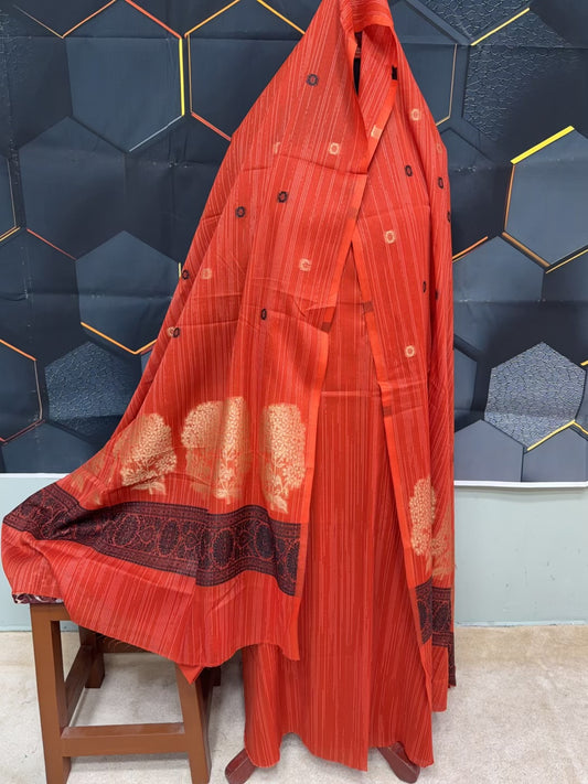3 Piece Rangoli Lawn Suit With Lawn Kani Dupatta | Rust