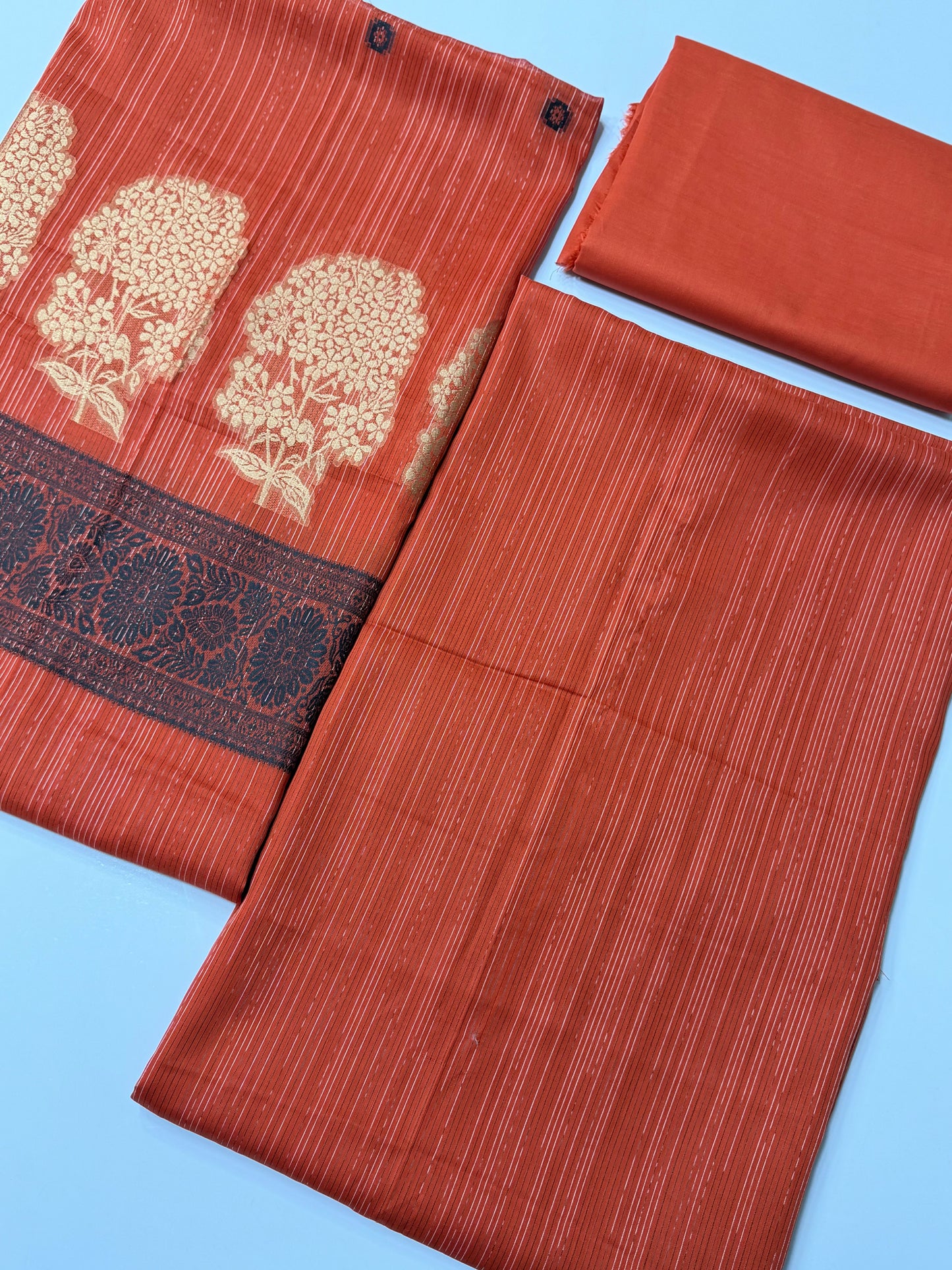 3 Piece Rangoli Lawn Suit With Lawn Kani Dupatta | Rust