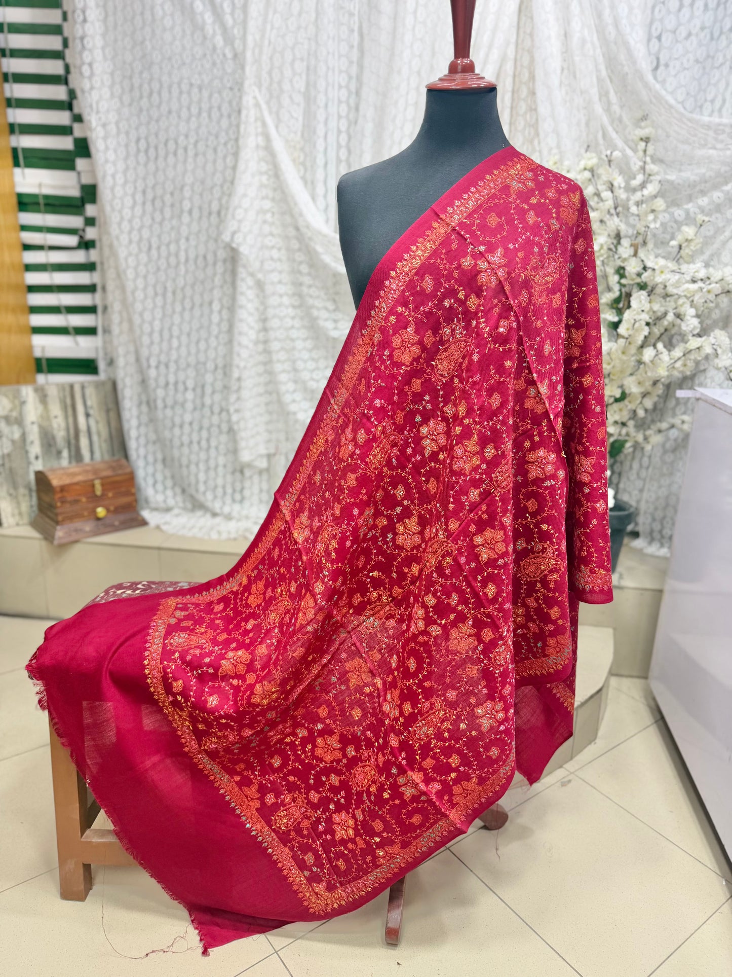 Pashmina Stole | Print and Embroidery in Sale Price Perfect for Gifts | Maroon
