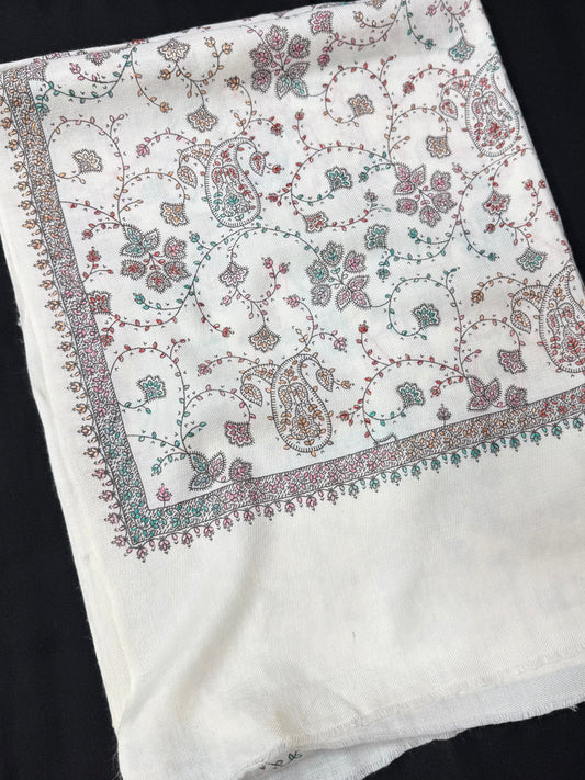 Pashmina Stole | Print and Embroidery in Sale Price Perfect for Gifts | Off White