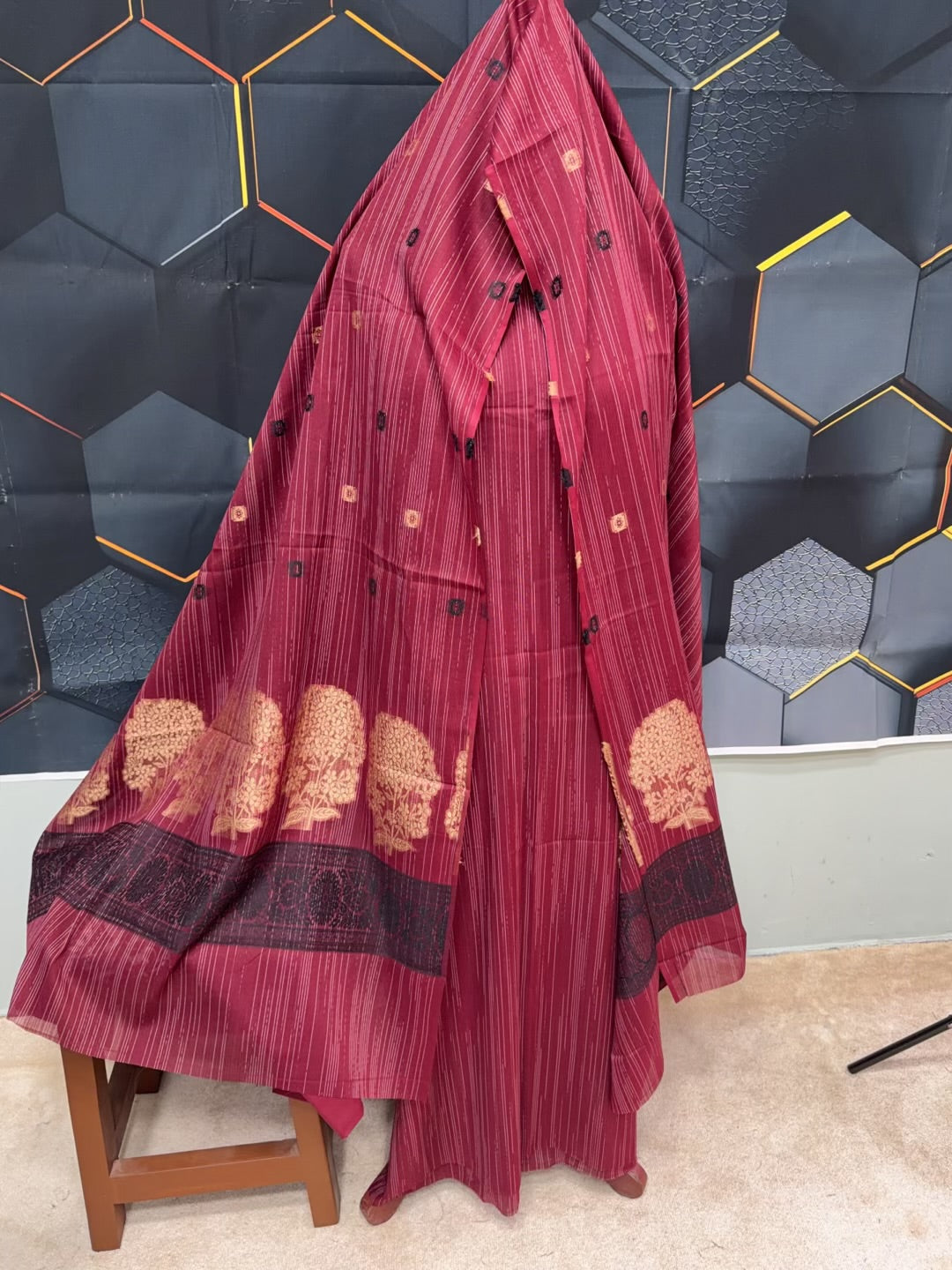 3 Piece Rangoli Lawn Suit With Lawn Kani Dupatta | Maroon