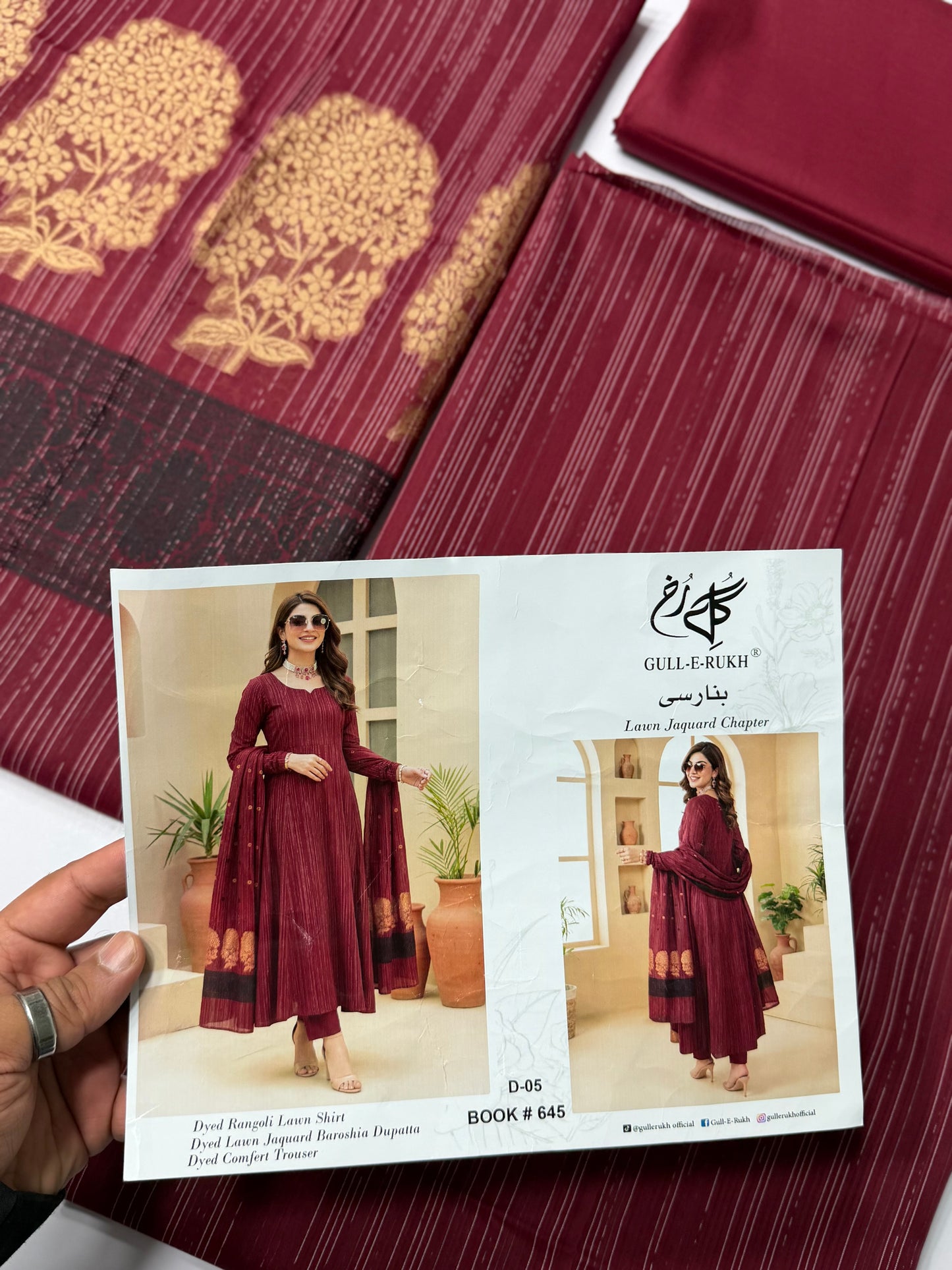 3 Piece Rangoli Lawn Suit With Lawn Kani Dupatta | Maroon