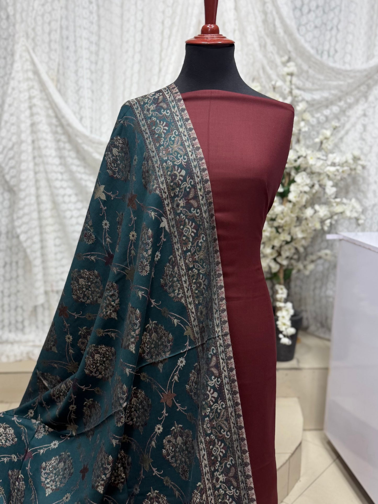 3 Piece Kani Shawl Suit | Plain Marina Suit With Kani Pashmina Shawl Perfect Gift | Zinc