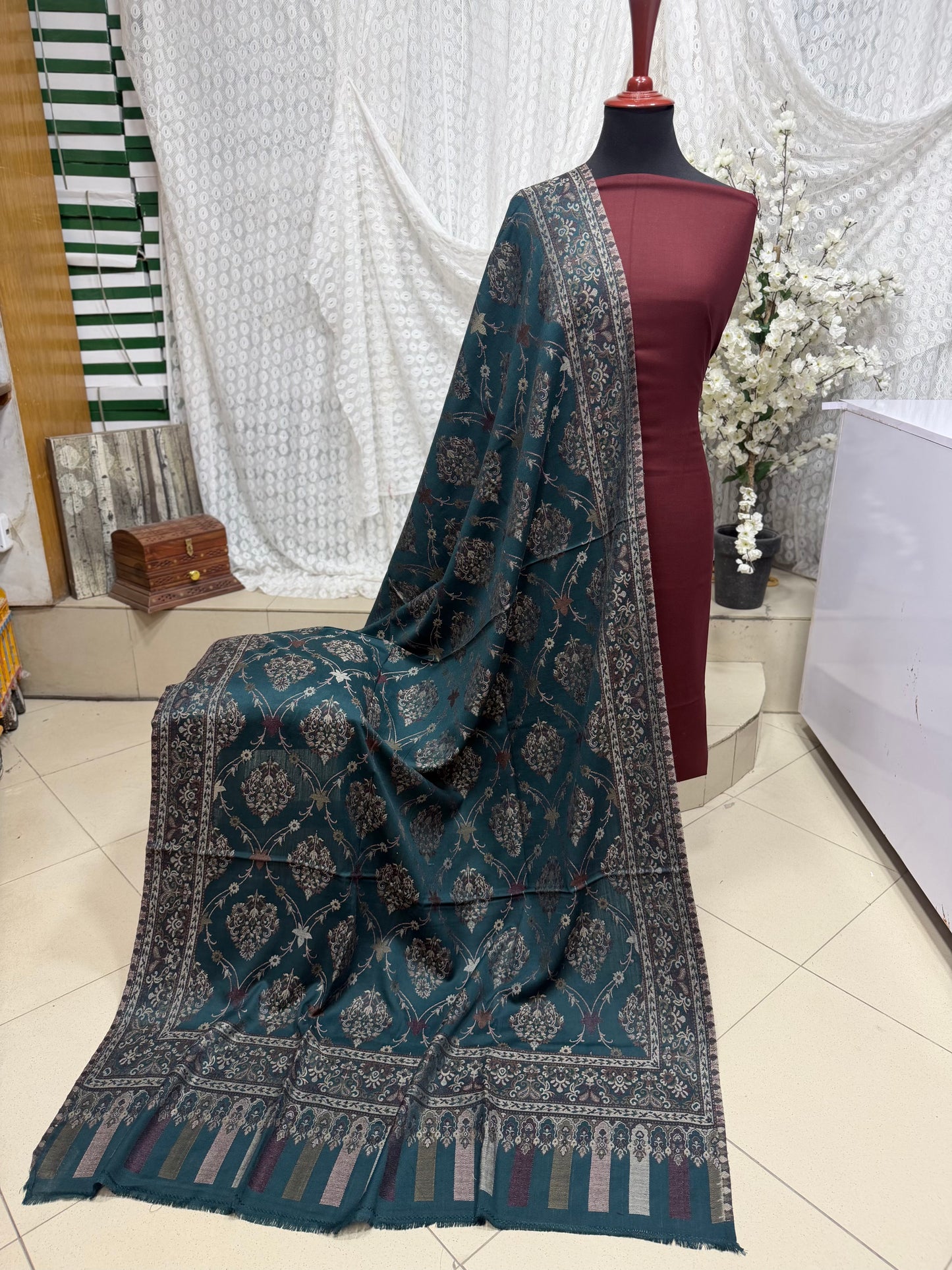 3 Piece Kani Shawl Suit | Plain Marina Suit With Kani Pashmina Shawl Perfect Gift | Zinc