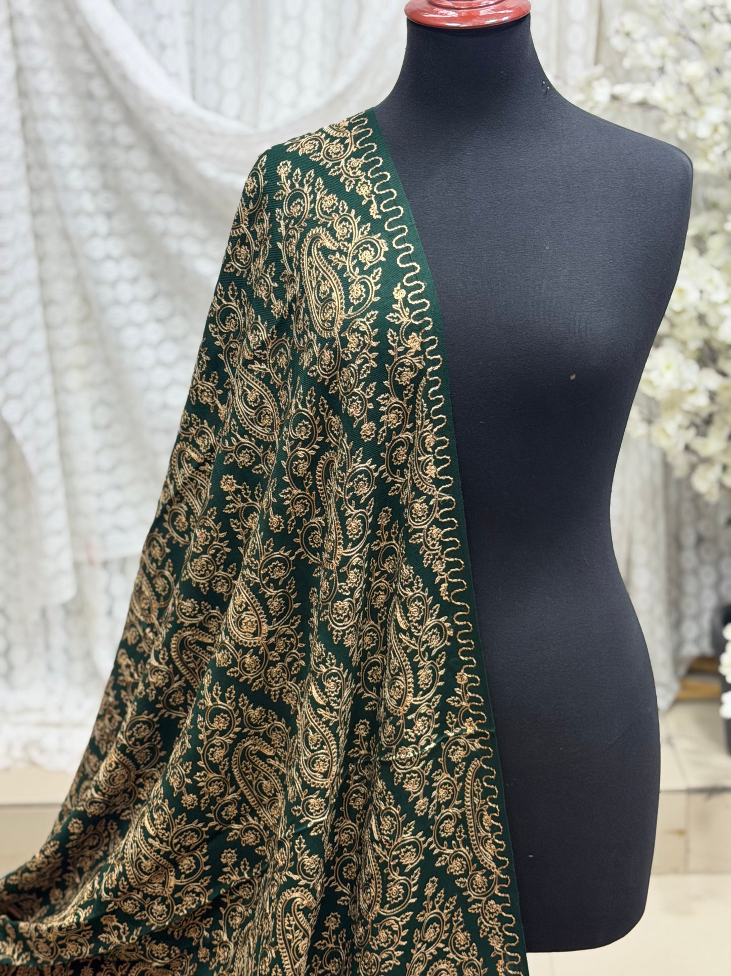 Pashmina Shawl Full Embroidered Skin Color Embroidery | Green