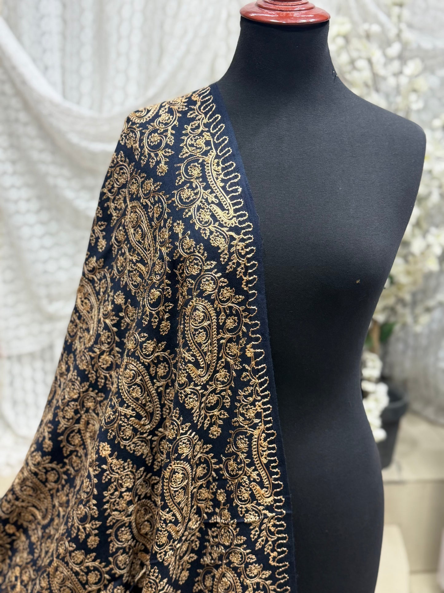 Pashmina Shawl Full Embroidered Skin Color Embroidery | Blue
