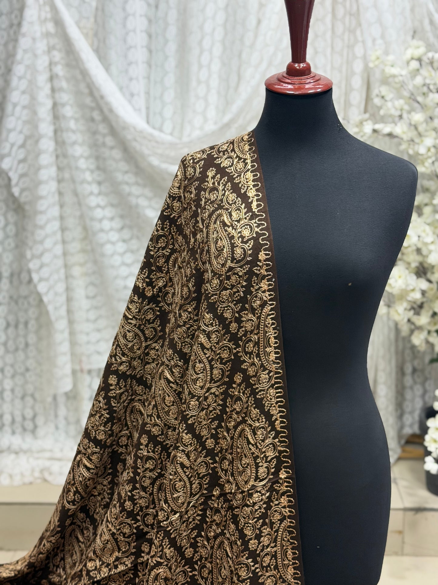Pashmina Shawl Full Embroidered Skin Color Embroidery | Brown