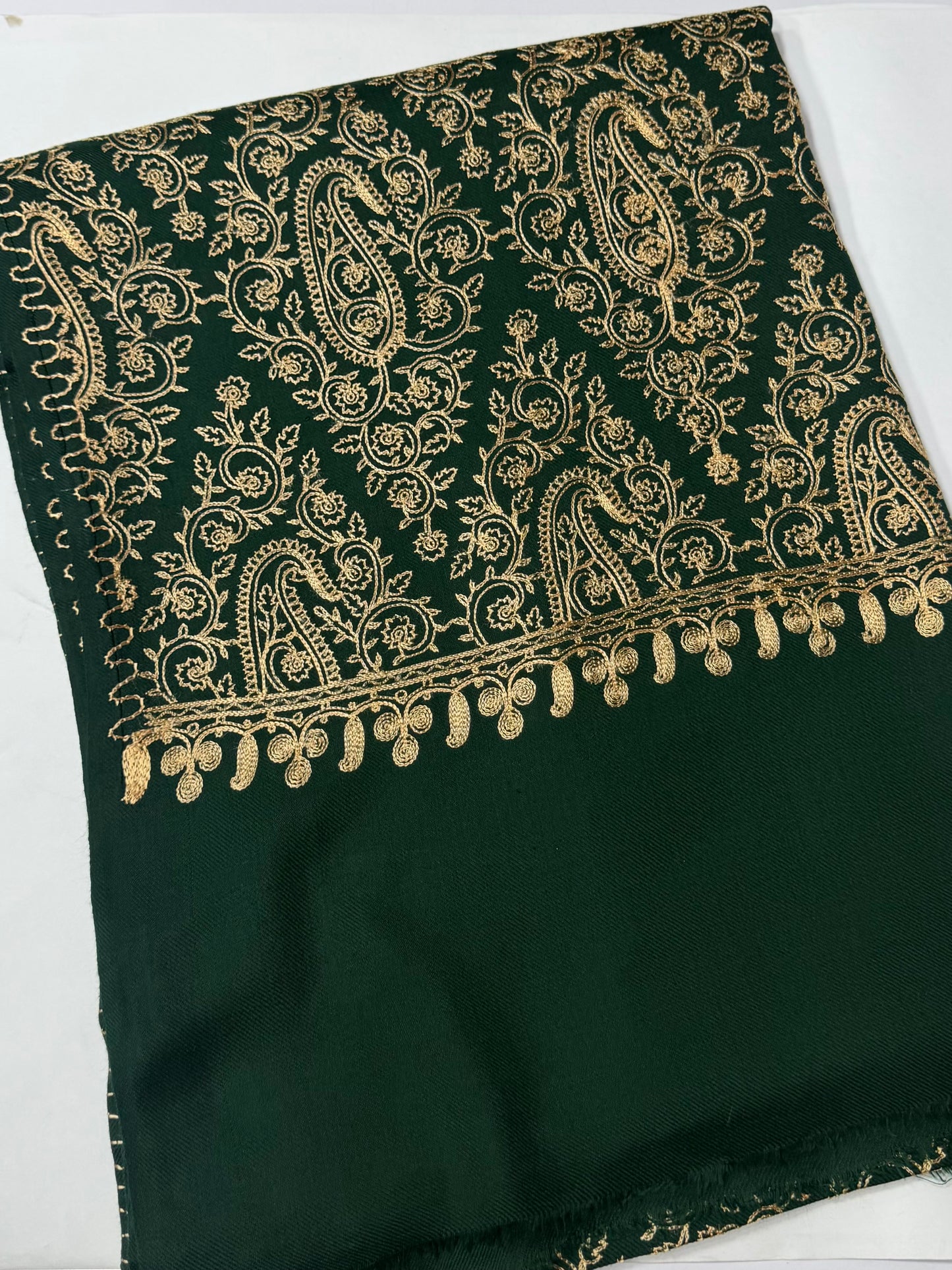 Pashmina Shawl Full Embroidered Skin Color Embroidery | Green
