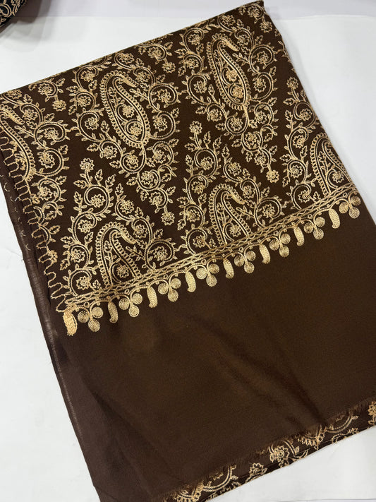 Pashmina Shawl Full Embroidered Skin Color Embroidery | Brown