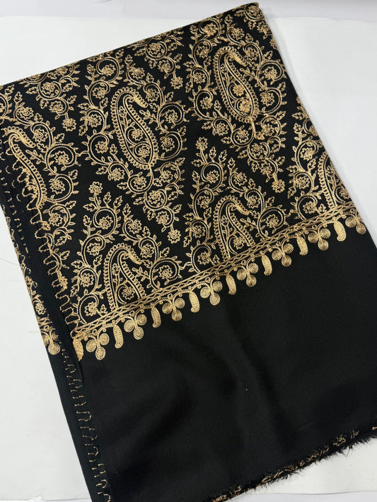 Pashmina Shawl Full Embroidered Skin Color Embroidery | Black