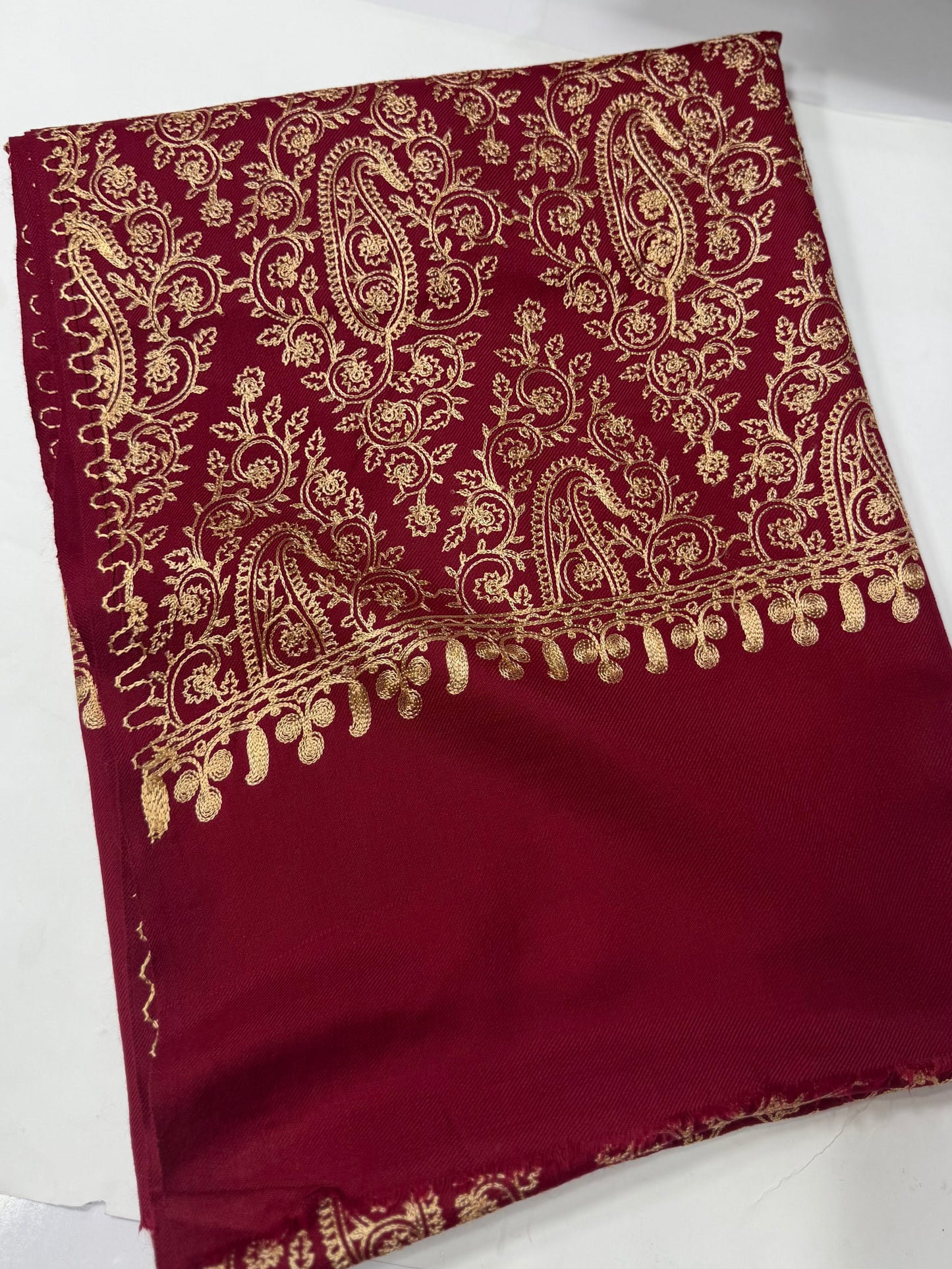 Pashmina Shawl Full Embroidered Skin Color Embroidery | Maroon