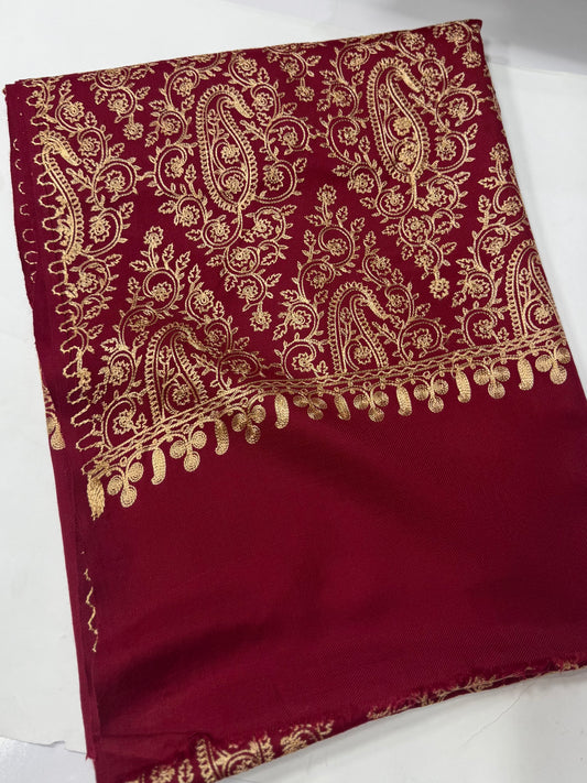 Pashmina Shawl Full Embroidered Skin Color Embroidery | Maroon