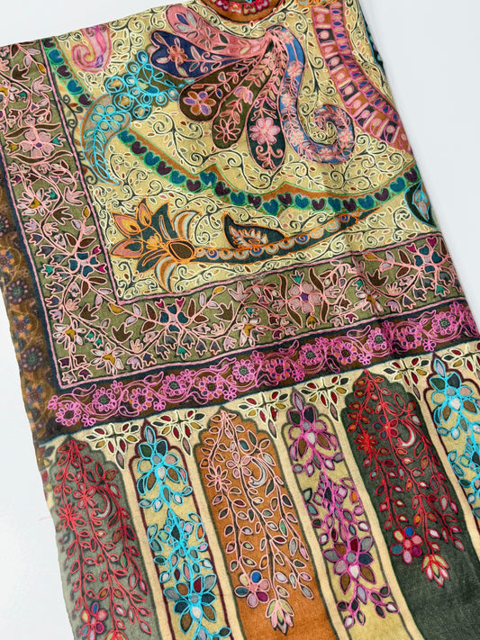 Qalamkar Shawl on Toosh Base | Made in Kashmir Multicolor Floral Design | Q101