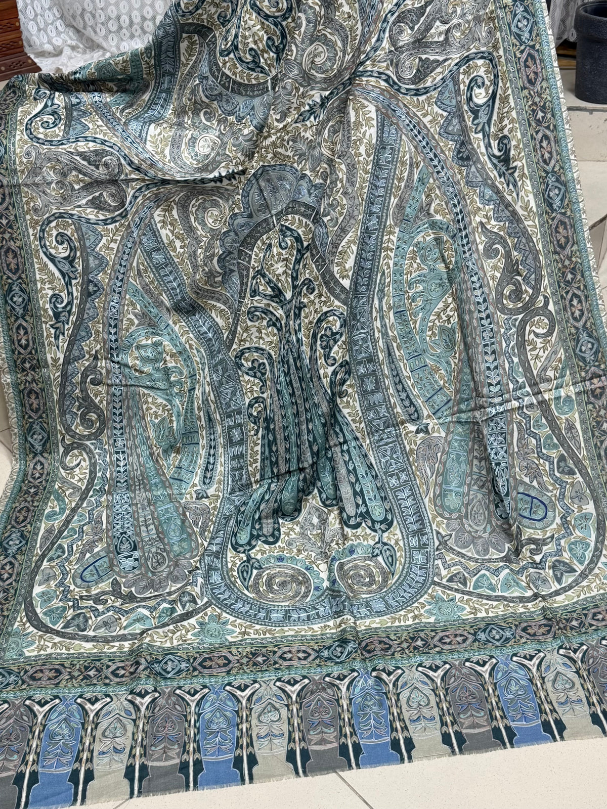Qalamkar Shawl on Toosh Base | Made in Kashmir Multicolor Floral Design | Q102