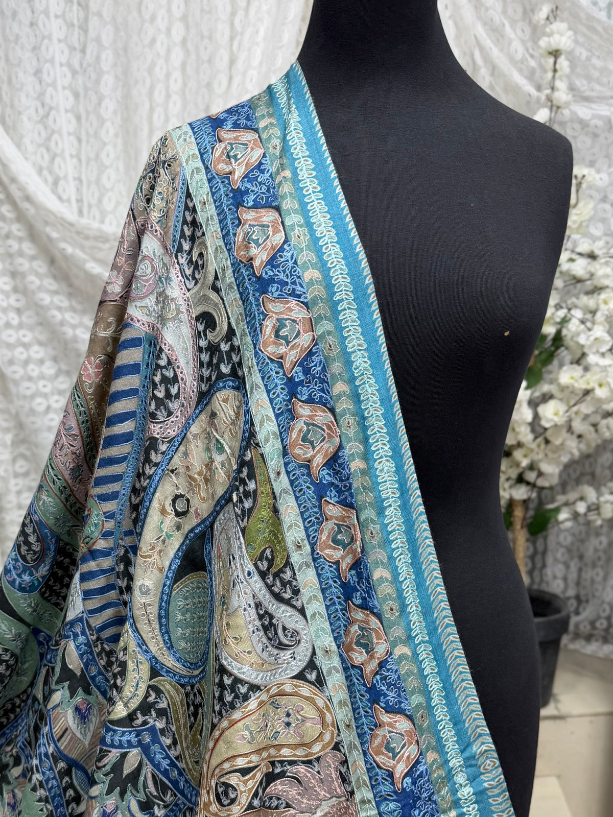 Qalamkar Shawl on Toosh Base | Made in Kashmir Multicolor Floral Design | Q103