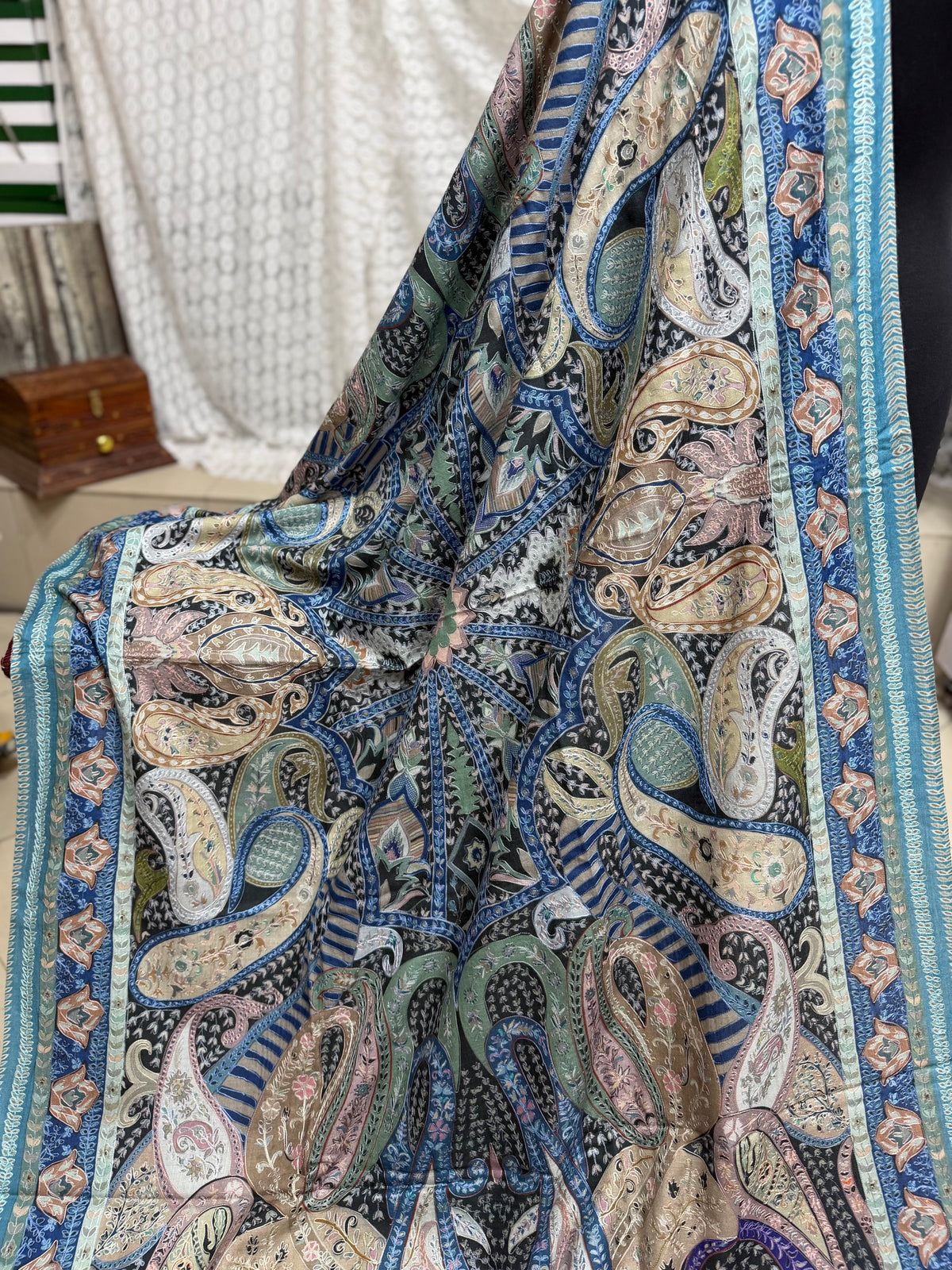Qalamkar Shawl on Toosh Base | Made in Kashmir Multicolor Floral Design | Q103