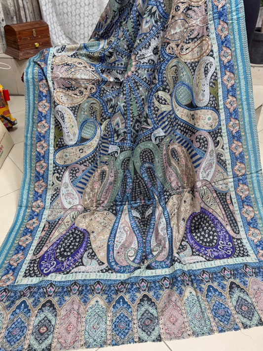 Qalamkar Shawl on Toosh Base | Made in Kashmir Multicolor Floral Design | Q103