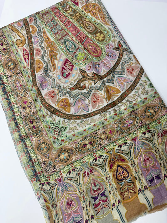 Qalamkar Shawl on Toosh Base | Made in Kashmir Multicolor Floral Design | Q104