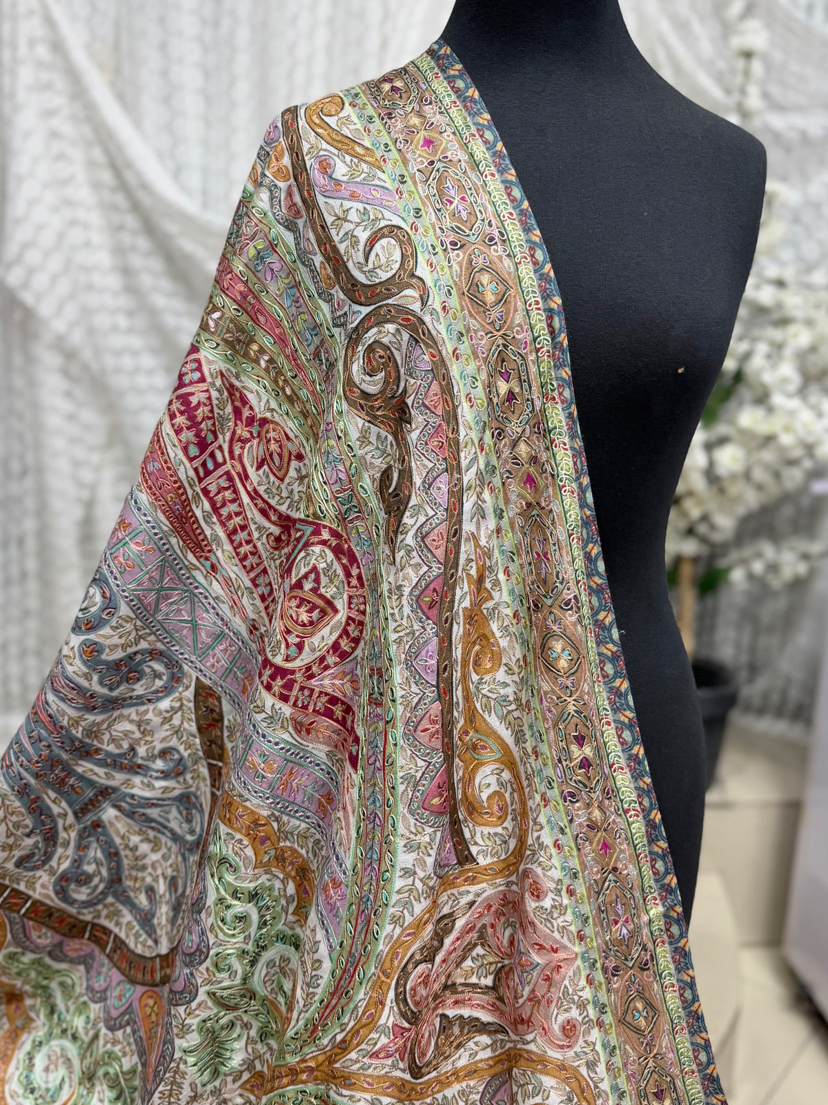 Qalamkar Shawl on Toosh Base | Made in Kashmir Multicolor Floral Design | Q104
