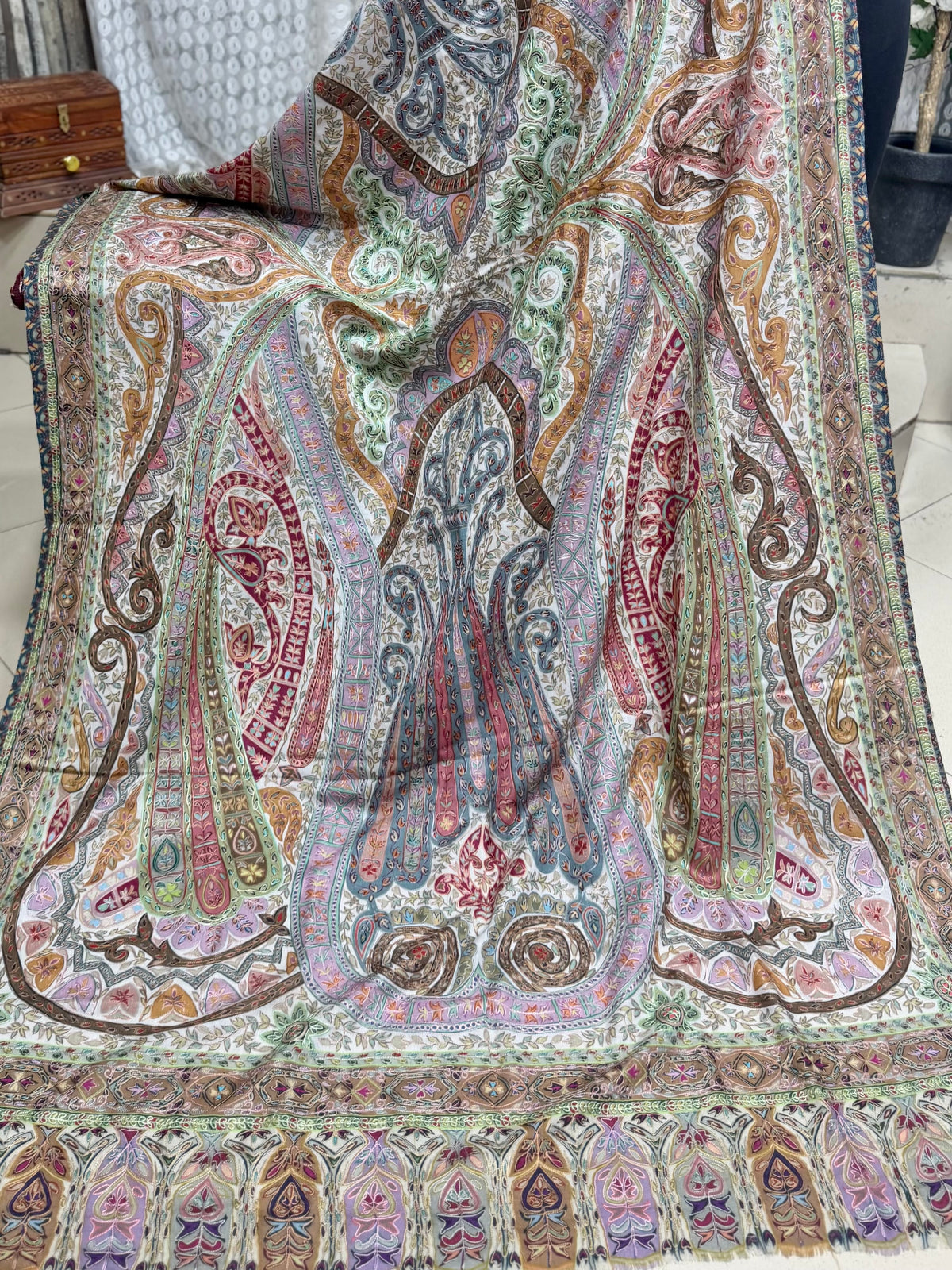 Qalamkar Shawl on Toosh Base | Made in Kashmir Multicolor Floral Design | Q104