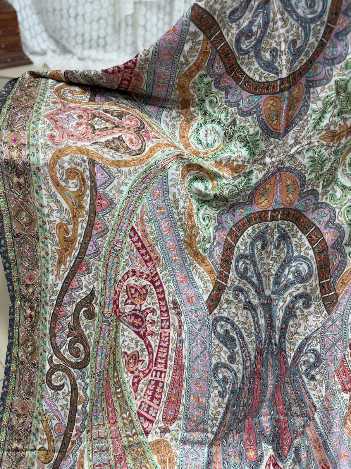 Qalamkar Shawl on Toosh Base | Made in Kashmir Multicolor Floral Design | Q104