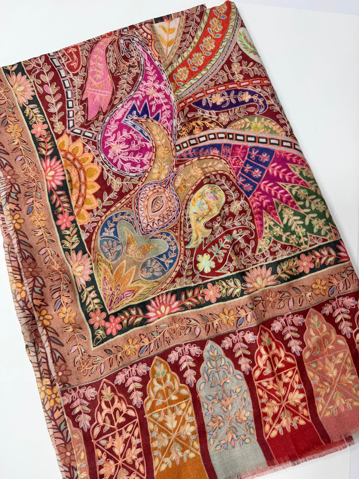 Qalamkar Shawl on Toosh Base | Made in Kashmir Multicolor Floral Design | Q105