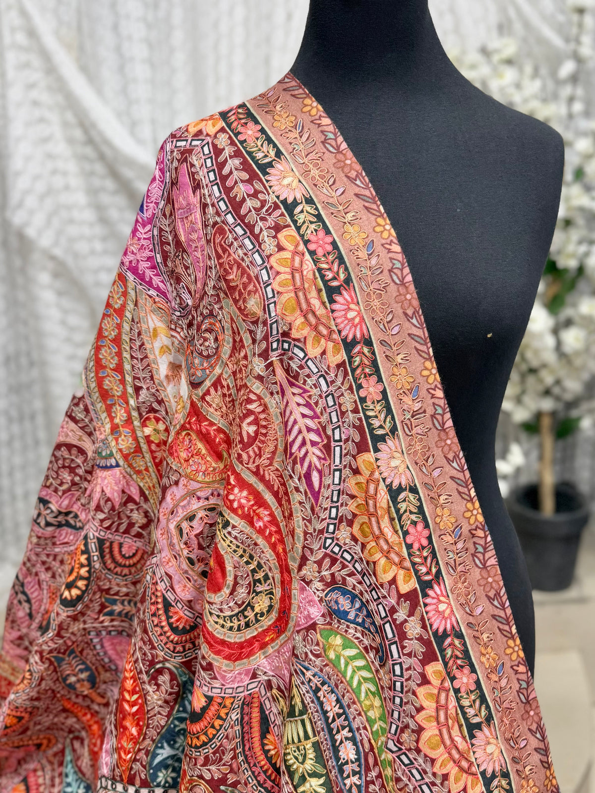 Qalamkar Shawl on Toosh Base | Made in Kashmir Multicolor Floral Design | Q105