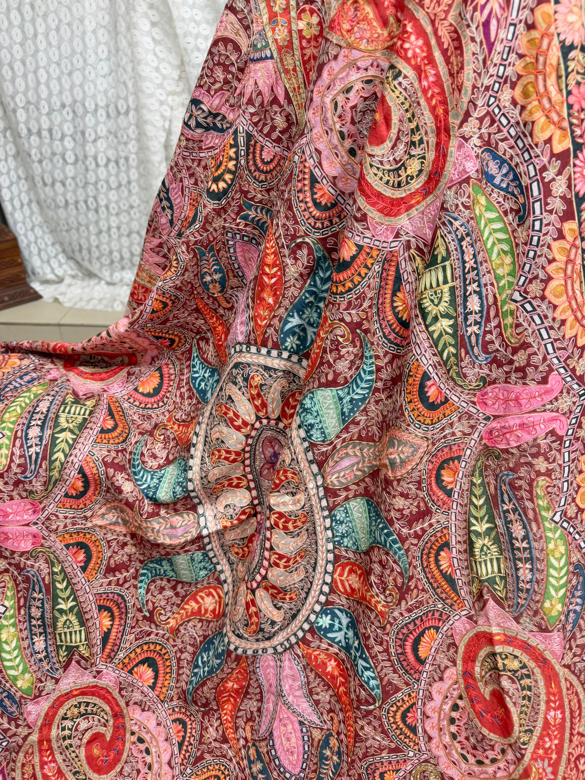 Qalamkar Shawl on Toosh Base | Made in Kashmir Multicolor Floral Design | Q105