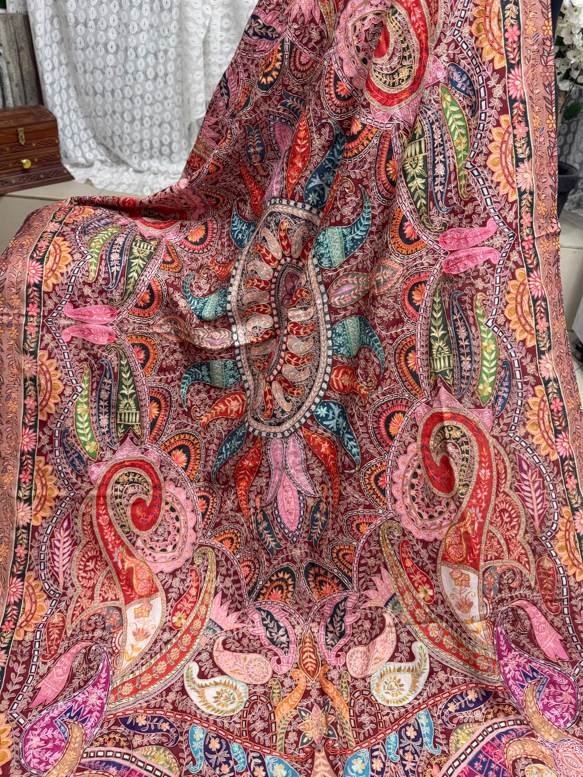 Qalamkar Shawl on Toosh Base | Made in Kashmir Multicolor Floral Design | Q105
