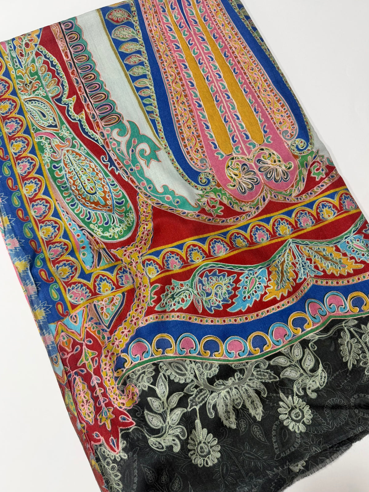 Qalamkar Shawl on Toosh Base | Made in Kashmir Multicolor Floral Design | Q106
