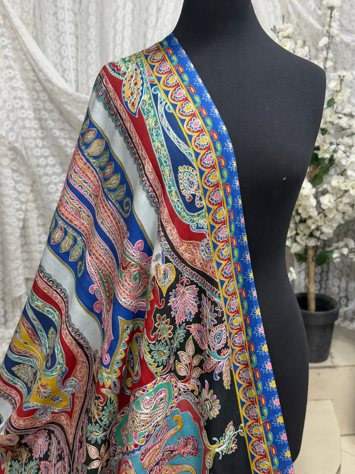 Qalamkar Shawl on Toosh Base | Made in Kashmir Multicolor Floral Design | Q106