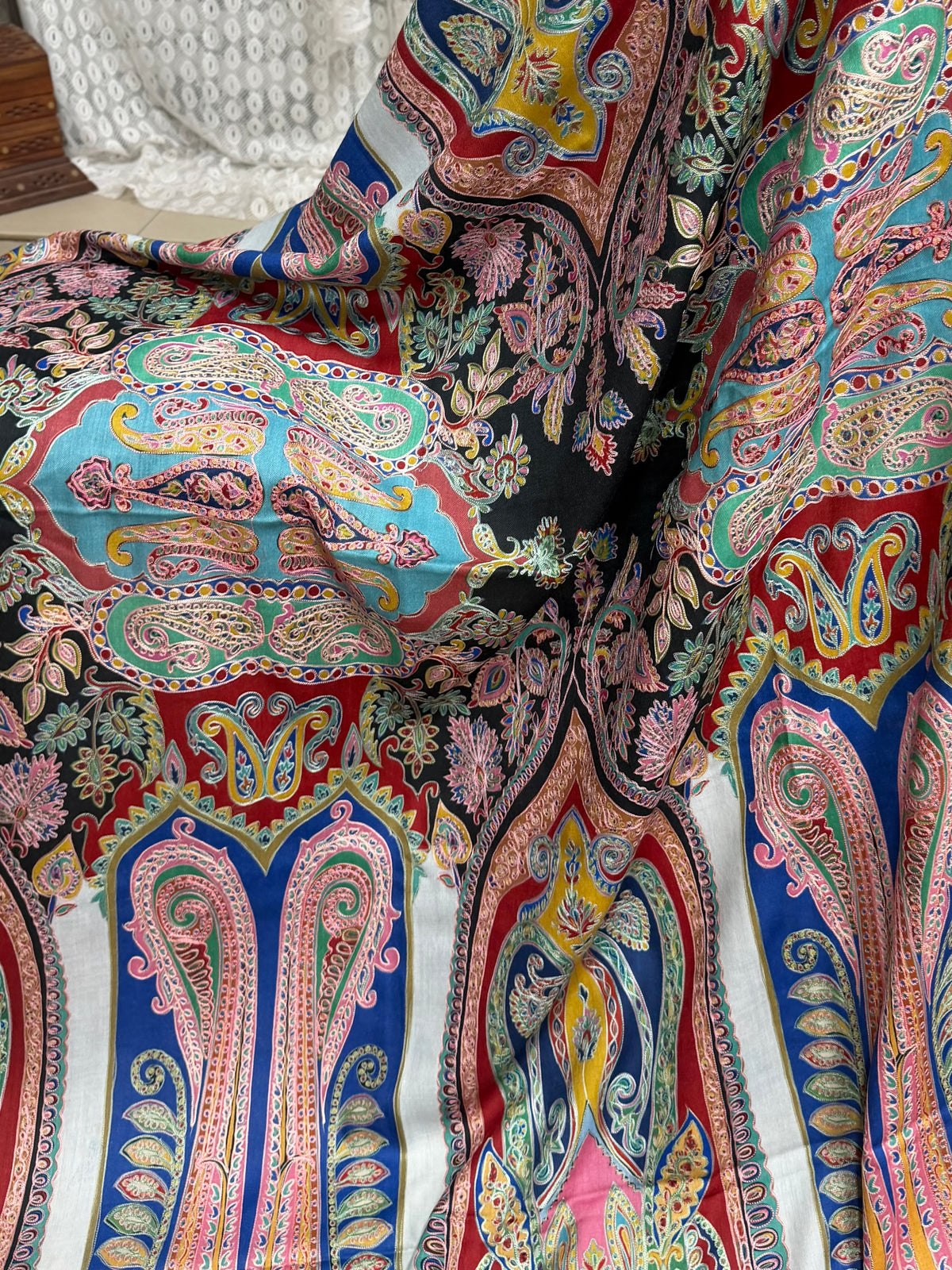 Qalamkar Shawl on Toosh Base | Made in Kashmir Multicolor Floral Design | Q106