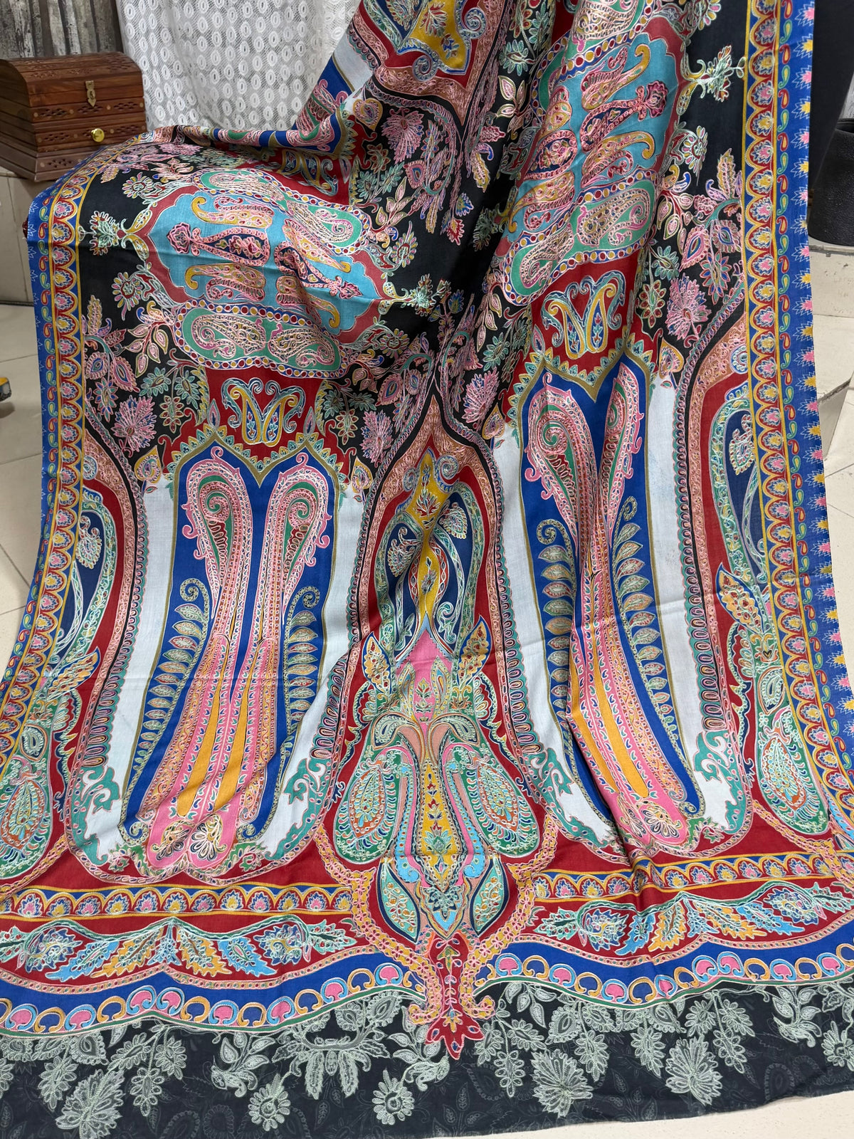Qalamkar Shawl on Toosh Base | Made in Kashmir Multicolor Floral Design | Q106