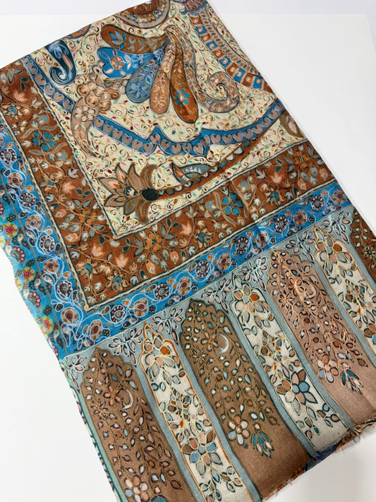 Qalamkar Shawl on Toosh Base | Made in Kashmir Multicolor Floral Design | Q107