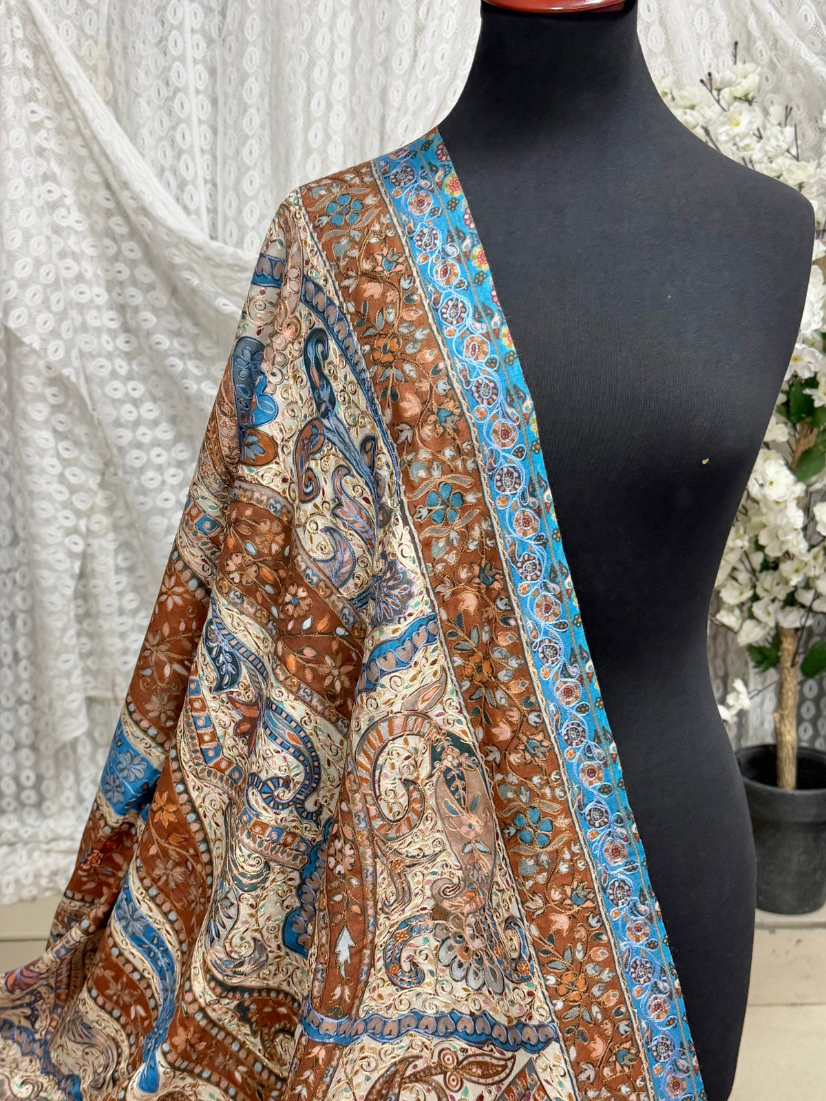 Qalamkar Shawl on Toosh Base | Made in Kashmir Multicolor Floral Design | Q107